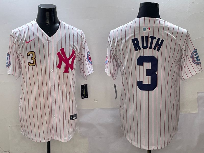 Men New York Yankees #3 Ruth White Stripe Jointly Name Nike 2025 MLB Jersey style 4->new york yankees->MLB Jersey